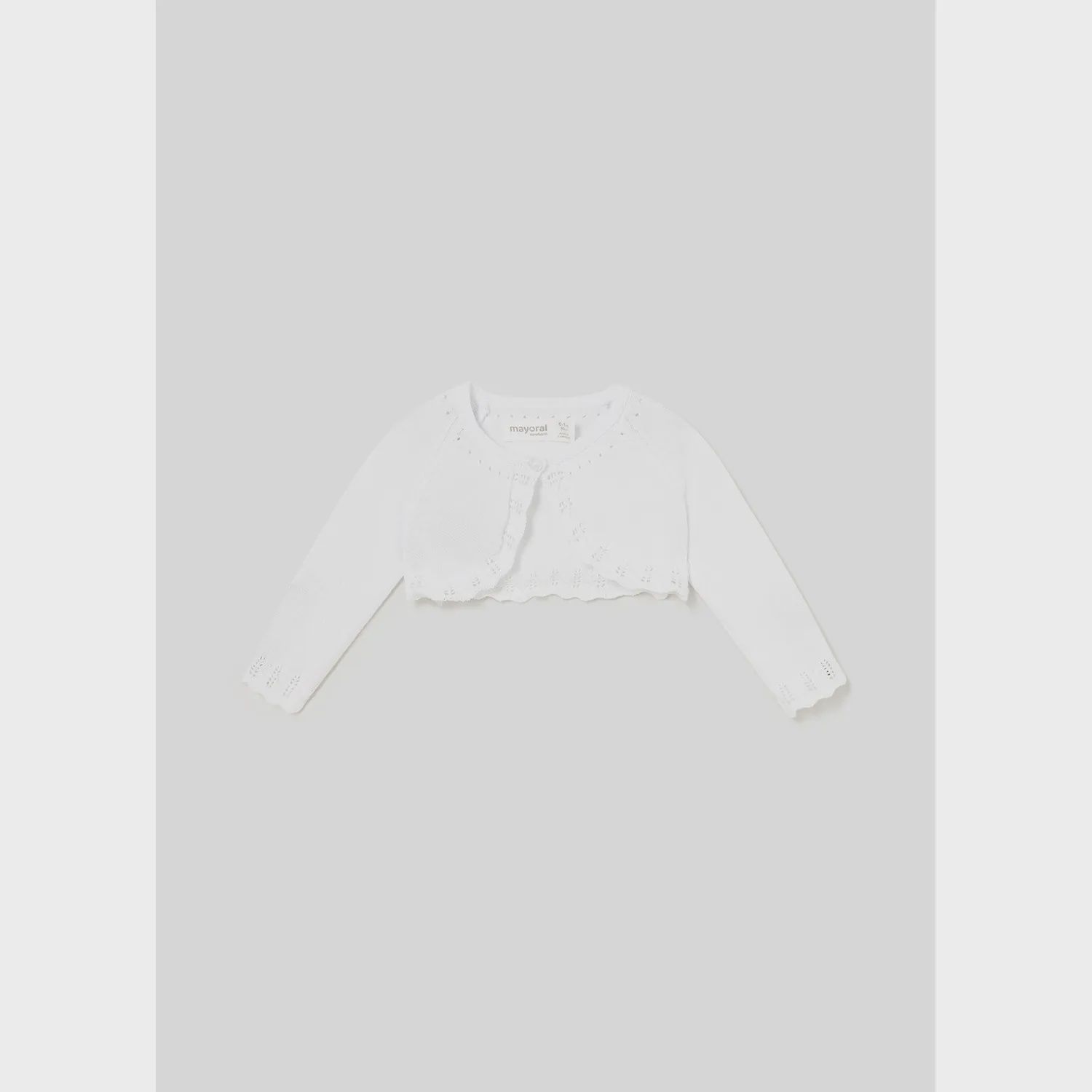 KNIT BOLERO CARDIGAN WHITE CROCHET TRIM / 318-087