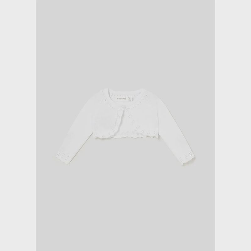 KNIT BOLERO CARDIGAN WHITE CROCHET TRIM / 318-087