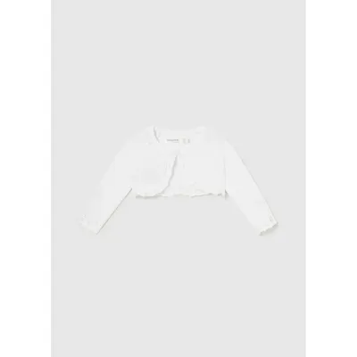 KNIT BOLERO CARDIGAN WHITE CROCHET TRIM / 318-087