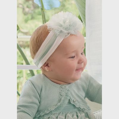 KNIT HEADBAND BLUE GREEN ORGANA FLOWER / 9728-040