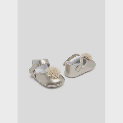 MARY JANE SHOE CHAMPAGNE FLOWER TRIM GOLD / 9740-050