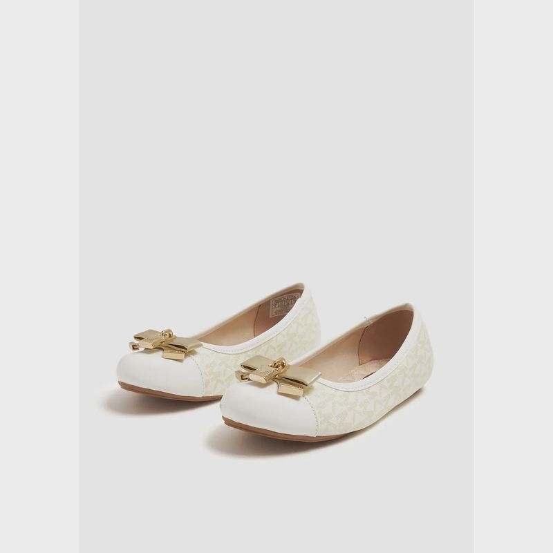 SHOE WHITE GOLD MK ALLOVER PRINT GOLD BOW TRIM / MK100816C-715 SHOE WHITE GOLD MK ALLOVER PRINT GOLD BOW TRIM / MK100816C-715
