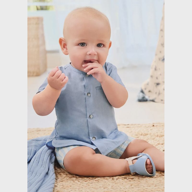 2PC SHORT SET BLUE BEIGE & BLUE STRIPE PANT / 1219-057
