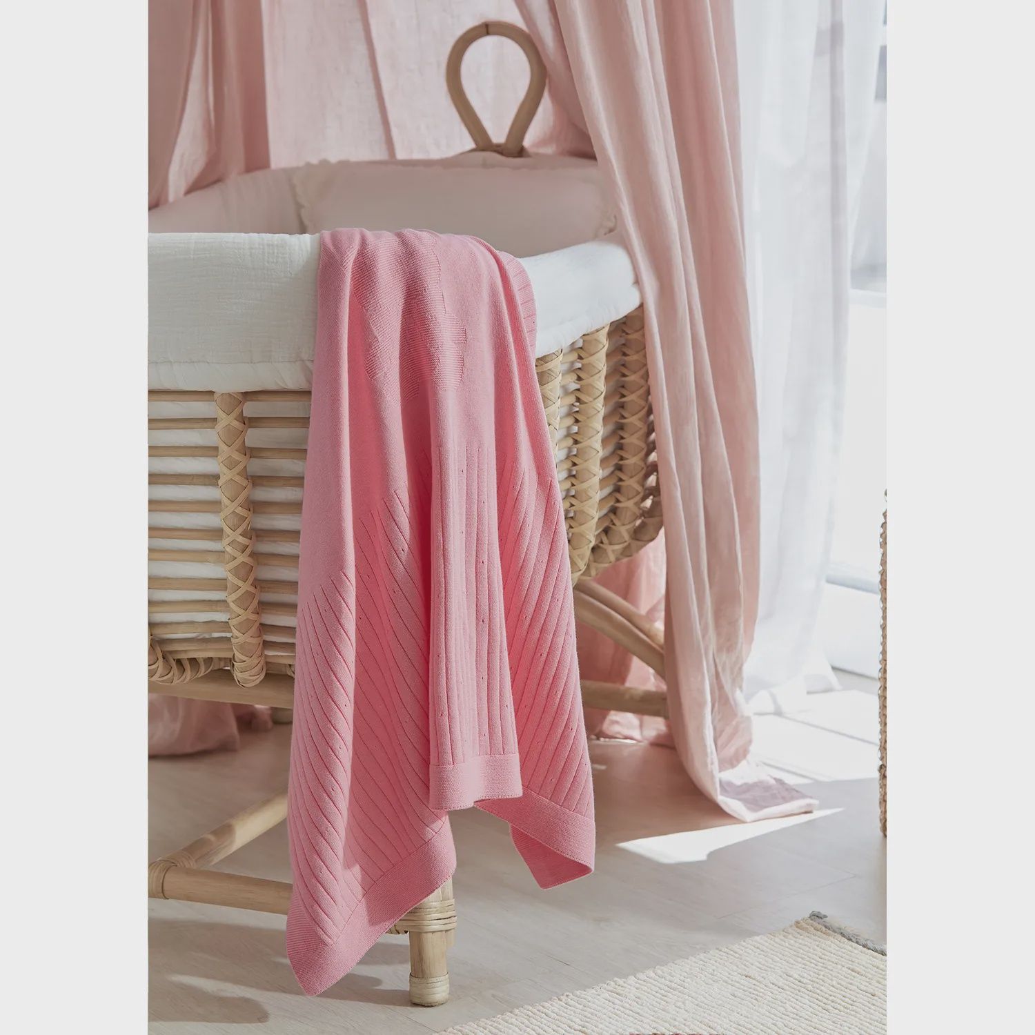 KNIT BLANKET PINK RIBBED PATTERN / 9392-039