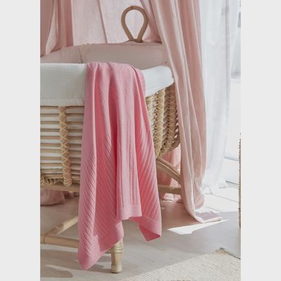 KNIT BLANKET PINK RIBBED PATTERN / 9392-039