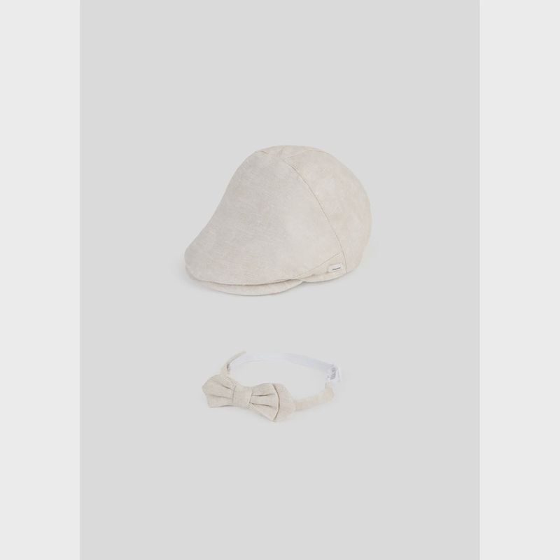 2PC CAP & BOWTIE SET LINEN BEIGE / 9719-030