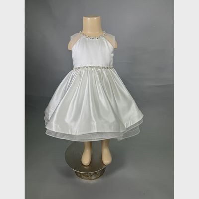DRESS IVORY SATIN BEADED RHINESTONE & CRYSTAL TRIM SLEEVELESS / B22011I-B22011A