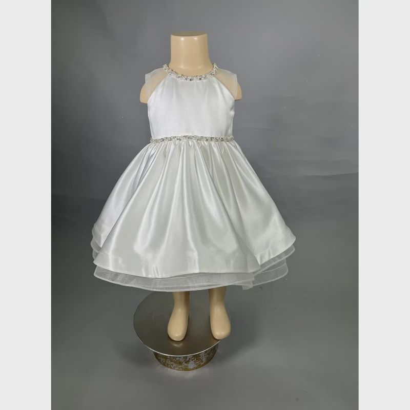 DRESS IVORY SATIN BEADED RHINESTONE & CRYSTAL TRIM SLEEVELESS / B22011I-B22011A