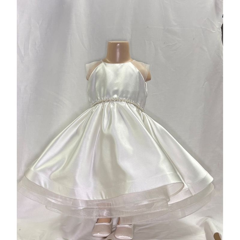 DRESS IVORY SATIN BEADED RHINESTONE & PEARL BELT SLEEVELESS / B22011I-B22011A