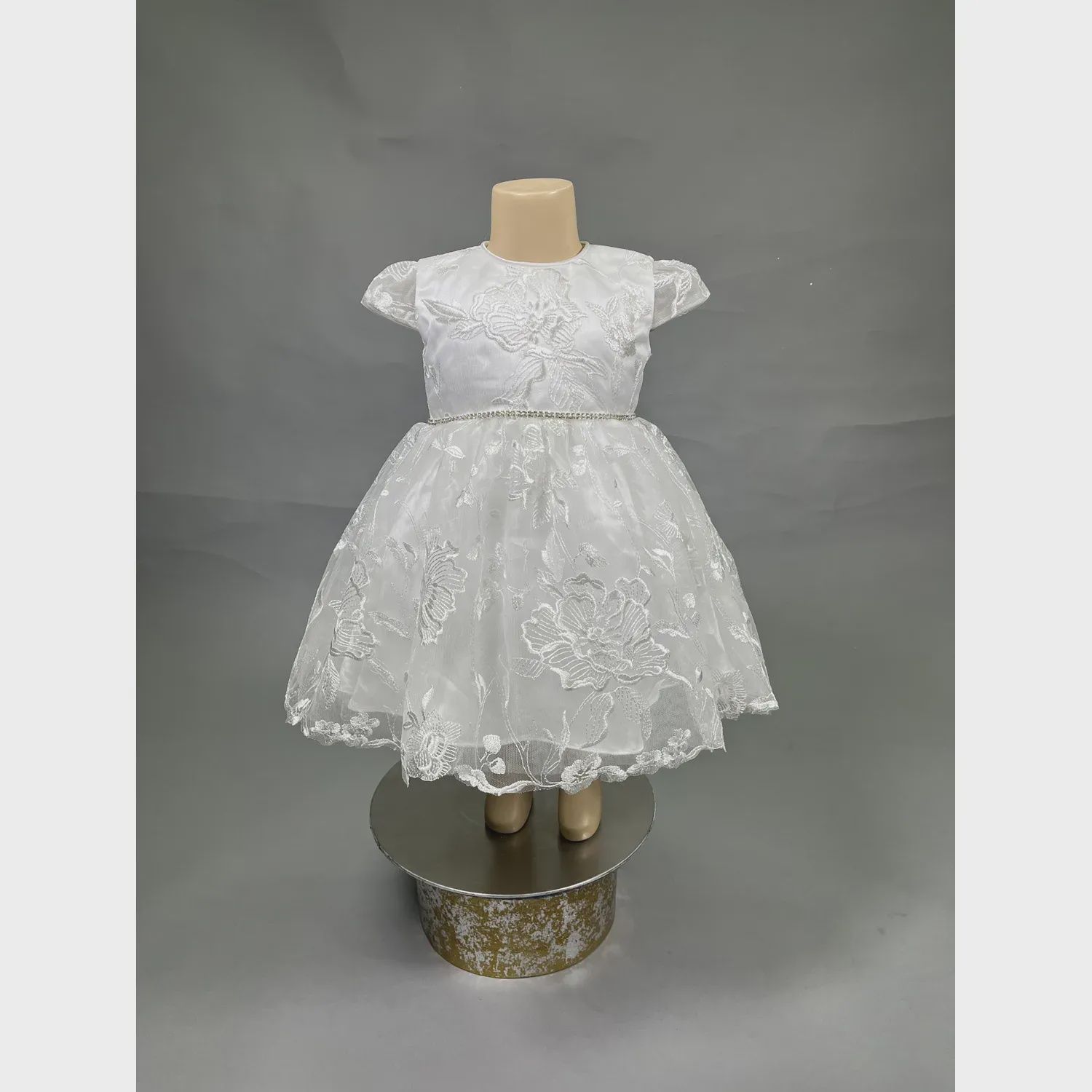 DRESS IVORY ALLOVER LACE RHINESTONE TRIM / B22105