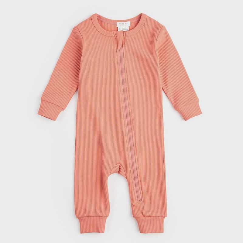 SLEEPER CORAL RIBBED NO FEET FRONT ZIPPER CLOSURE / 24SGL24P03B