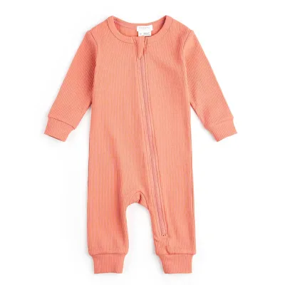 SLEEPER CORAL RIBBED NO FEET FRONT ZIPPER CLOSURE / 24SGL24P03B