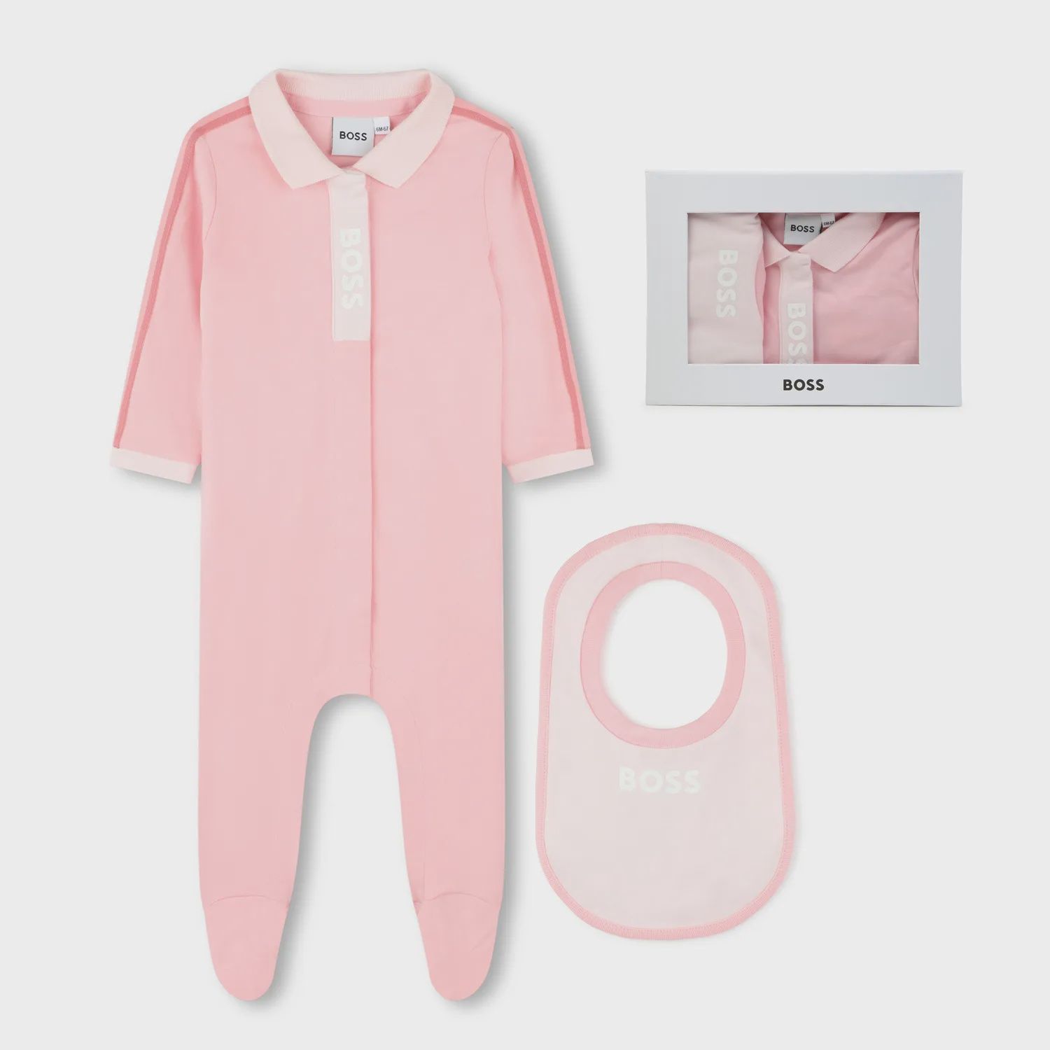 2PC POLO FOOTIE & BIB LIGH PINK FRONT CLOSURE / J10829-46X