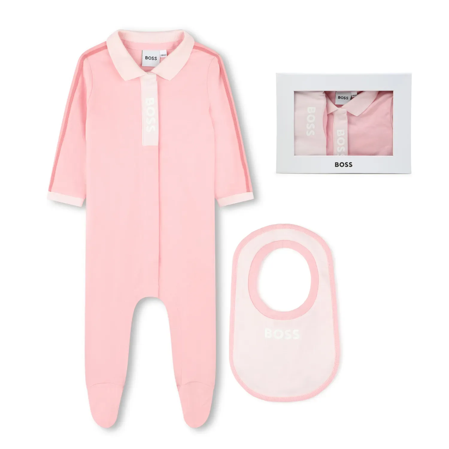 2PC POLO FOOTIE & BIB LIGH PINK FRONT CLOSURE / J10829-46X