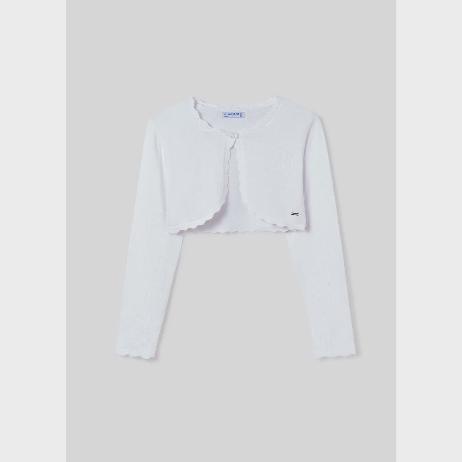WHITE KNIT BOLERO CARDIGAN SCALLOPED EDGE TRIM / 332-080