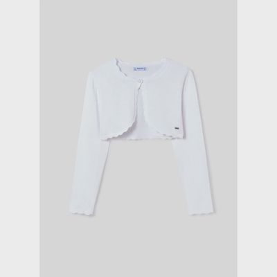 WHITE KNIT BOLERO CARDIGAN SCALLOPED EDGE TRIM / 332-080