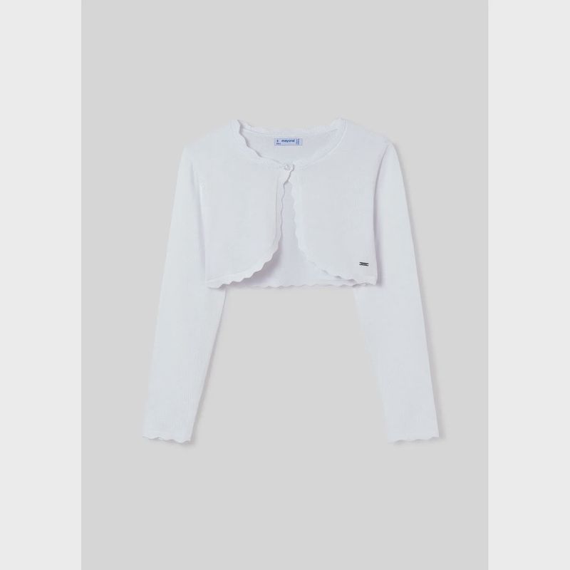WHITE KNIT BOLERO CARDIGAN SCALLOPED EDGE TRIM / 332-080