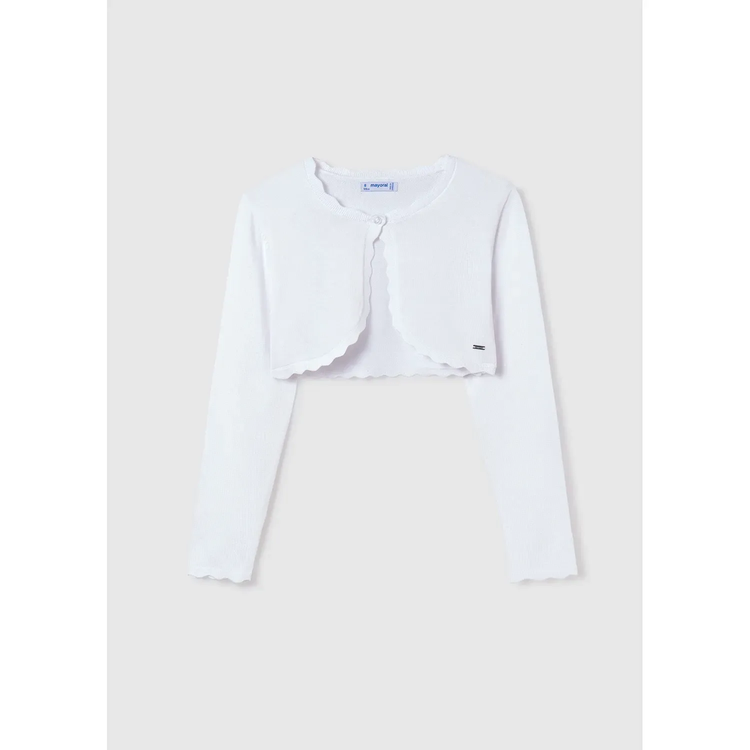 WHITE KNIT BOLERO CARDIGAN SCALLOPED EDGE TRIM / 332-080