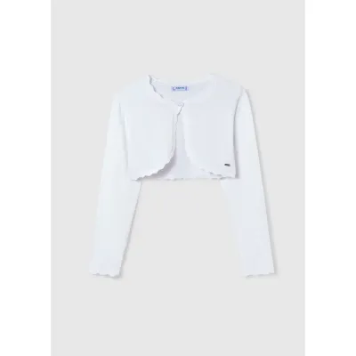 WHITE KNIT BOLERO CARDIGAN SCALLOPED EDGE TRIM / 332-080
