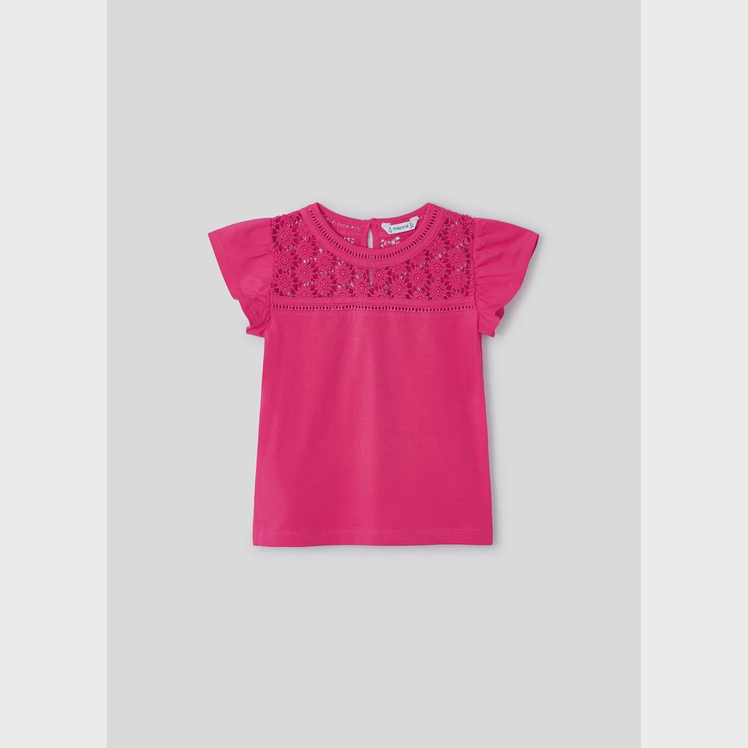 TSHIRT FUSCHIA SHORT SLEEVE CROCKET NECKLINE CAP SLEEVE / 3078-045
