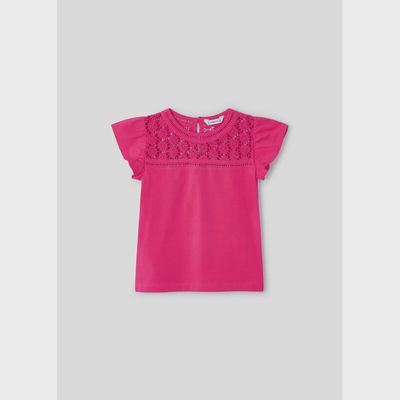 TSHIRT FUSCHIA SHORT SLEEVE CROCKET NECKLINE CAP SLEEVE / 3078-045