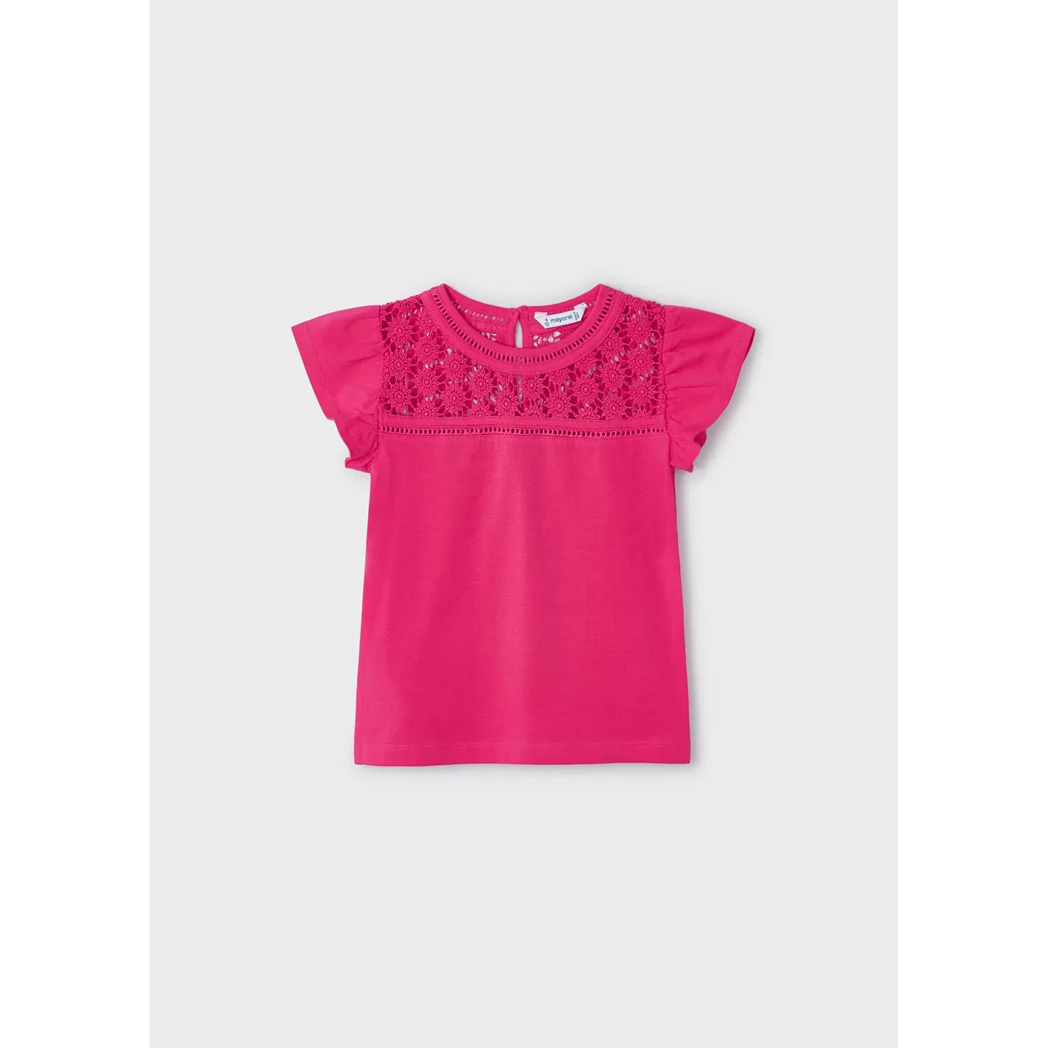 TSHIRT FUSCHIA SHORT SLEEVE CROCKET NECKLINE CAP SLEEVE / 3078-045