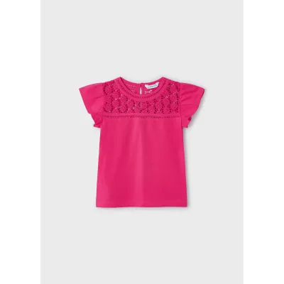 TSHIRT FUSCHIA SHORT SLEEVE CROCKET NECKLINE CAP SLEEVE / 3078-045