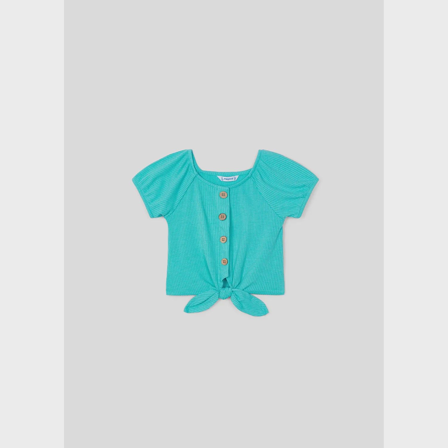 TSHIRT JADE GREEN IMITATION BUTTON CLOSURE RIBBED SHORT SLEEVE / 3086-033