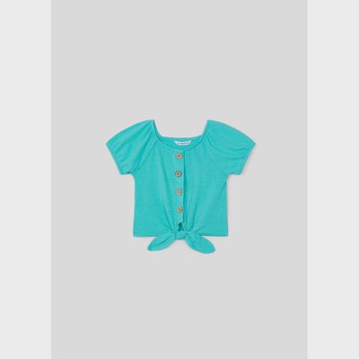 TSHIRT JADE GREEN IMITATION BUTTON CLOSURE RIBBED SHORT SLEEVE / 3086-033