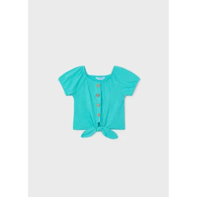 TSHIRT JADE GREEN IMITATION BUTTON CLOSURE RIBBED SHORT SLEEVE / 3086-033