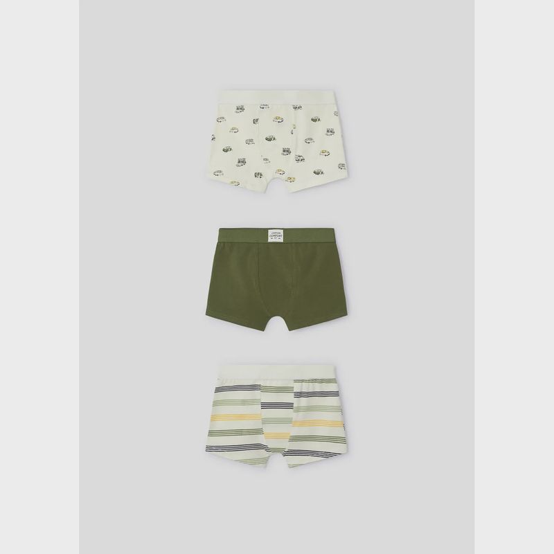 3PACK BOXER SHORTS GREEN & BEIGE ASSORTED PRINTS STRIPES & TRAILERS / 10694-013