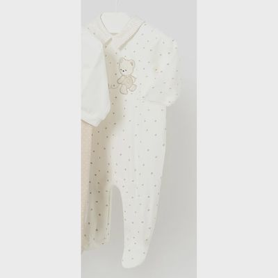 ROMPER CREAM BEIGE STARS & TEDDY BEAR PRINT / 1725-012