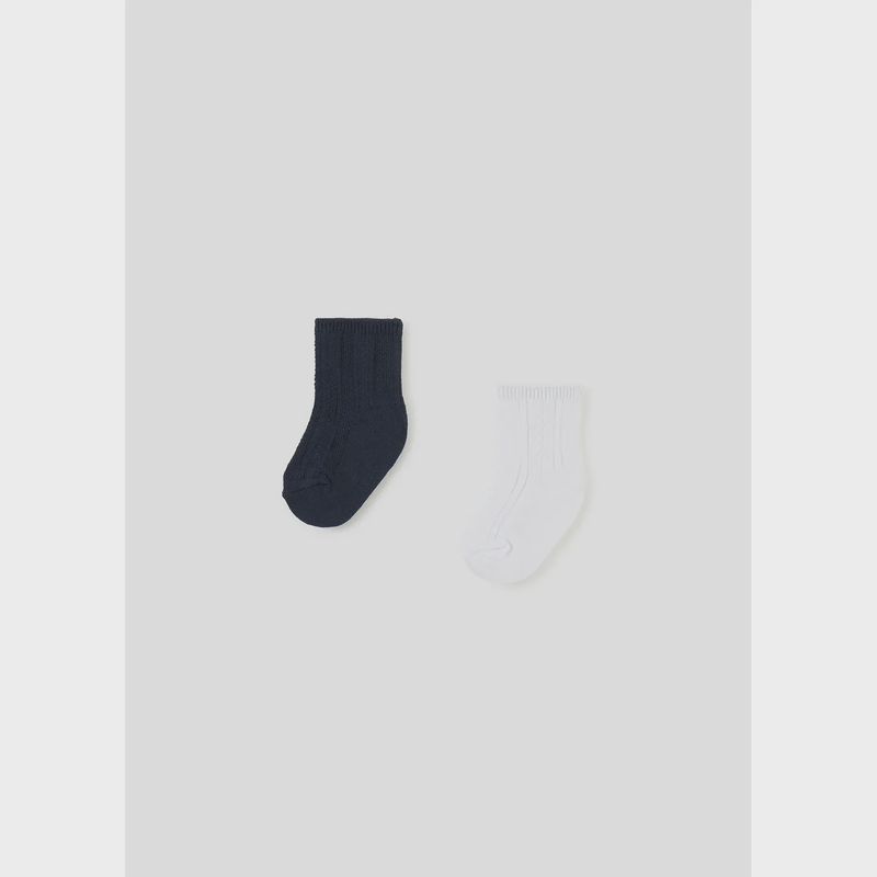 2PC SOCK SET WHITE & NAVY DRESSY / 9708-074