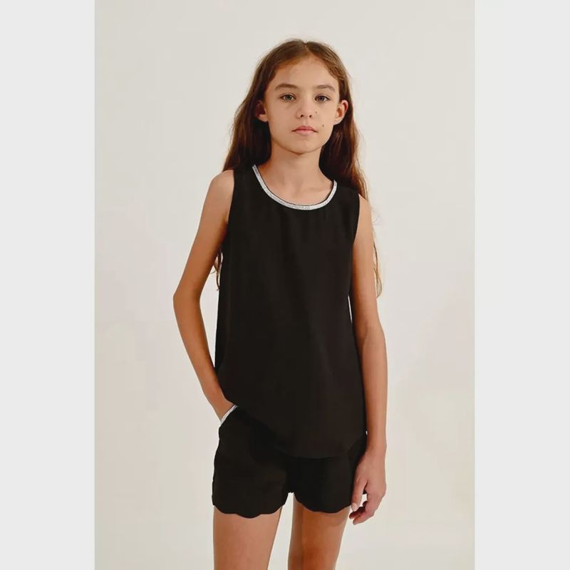 TOP BLACK SILVER COLLAR TRIM SLEEVELESS / MMG540CP TOP BLACK SILVER COLLAR TRIM SLEEVELESS / MMG540CP