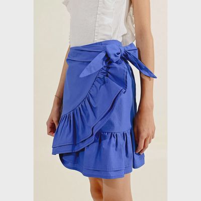 SKIRT ELECTRIC BLUE SIDE TIE CLOSURE FLOUNCE TRIM / MMLAS117CP