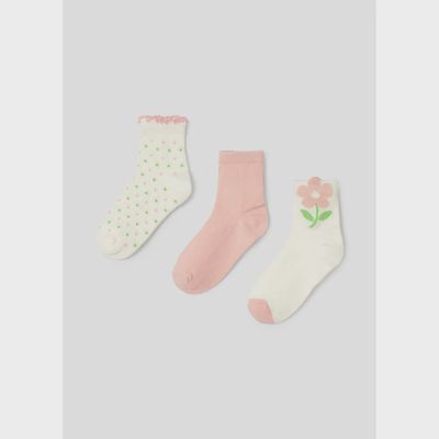 3PACK SOCKS SET BLUSH & WHITE WITH FLOWER OR GREEN DOT PATTERN / 10712-016
