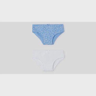 2 PAIRS GIRL PANTIES WHITE OR BLUE WIHT WHITE PRINT / 10697-073