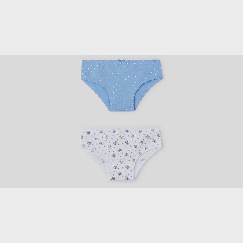 2PAIR GIRLS PANTIES BLUE WITH WHITE DOTS WHITE WITH BLUE PRINT / 10697-073