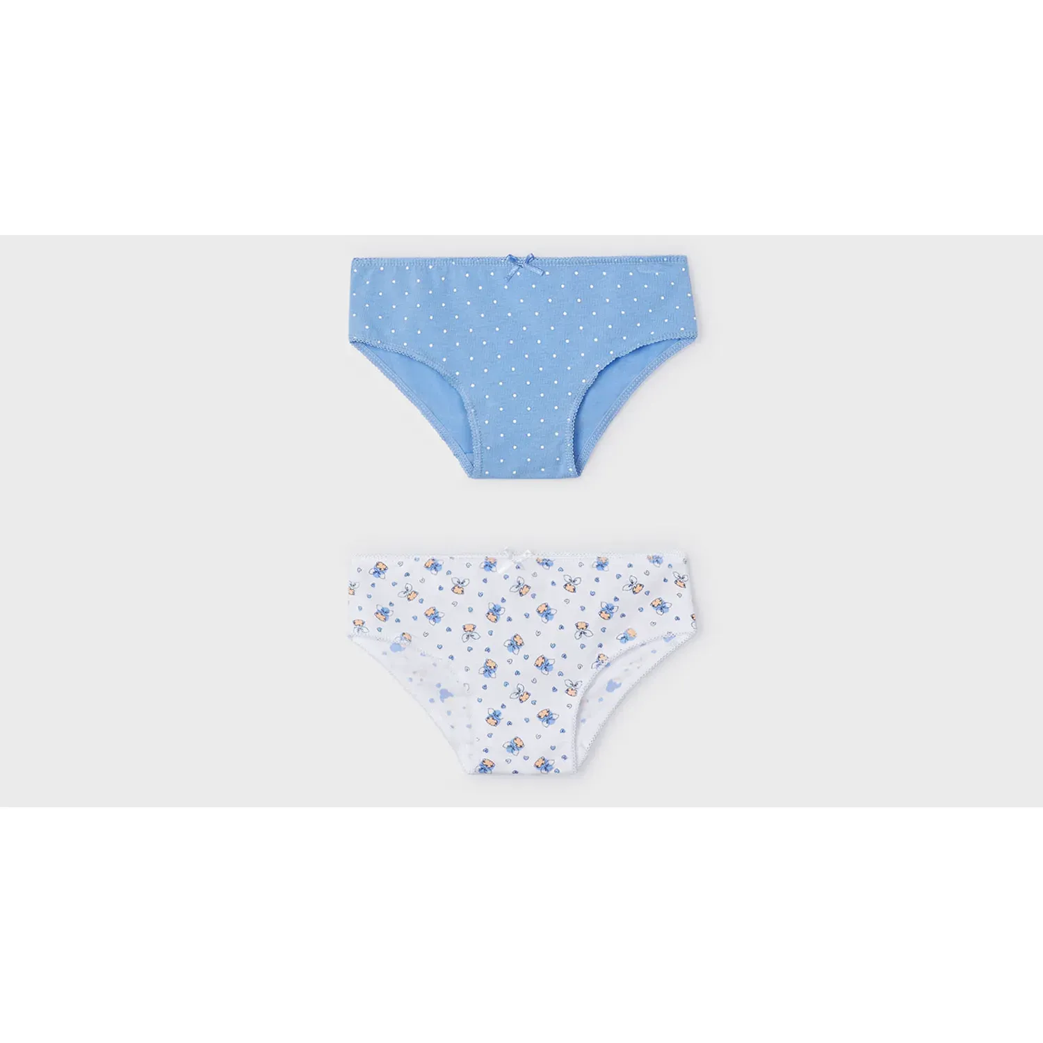 2PAIR GIRLS PANTIES BLUE WITH WHITE DOTS WHITE WITH BLUE PRINT / 10697-073