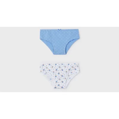 2PAIR GIRLS PANTIES BLUE WITH WHITE DOTS WHITE WITH BLUE PRINT / 10697-073