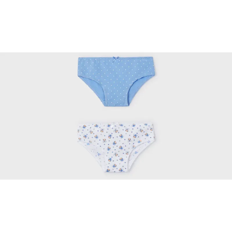 2PAIR GIRLS PANTIES BLUE WITH WHITE DOTS WHITE WITH BLUE PRINT / 10697-073