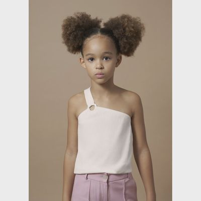 TSHIRT TOP CREAM RIBBED 1 SHOULDER STRAP / 6017-58