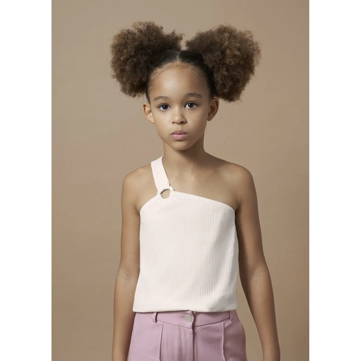 TSHIRT TOP CREAM RIBBED 1 SHOULDER STRAP / 6017-58