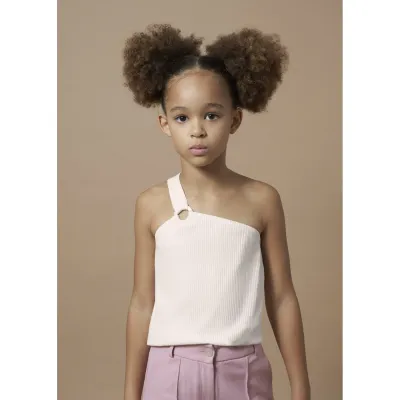 TSHIRT TOP CREAM RIBBED 1 SHOULDER STRAP / 6017-58