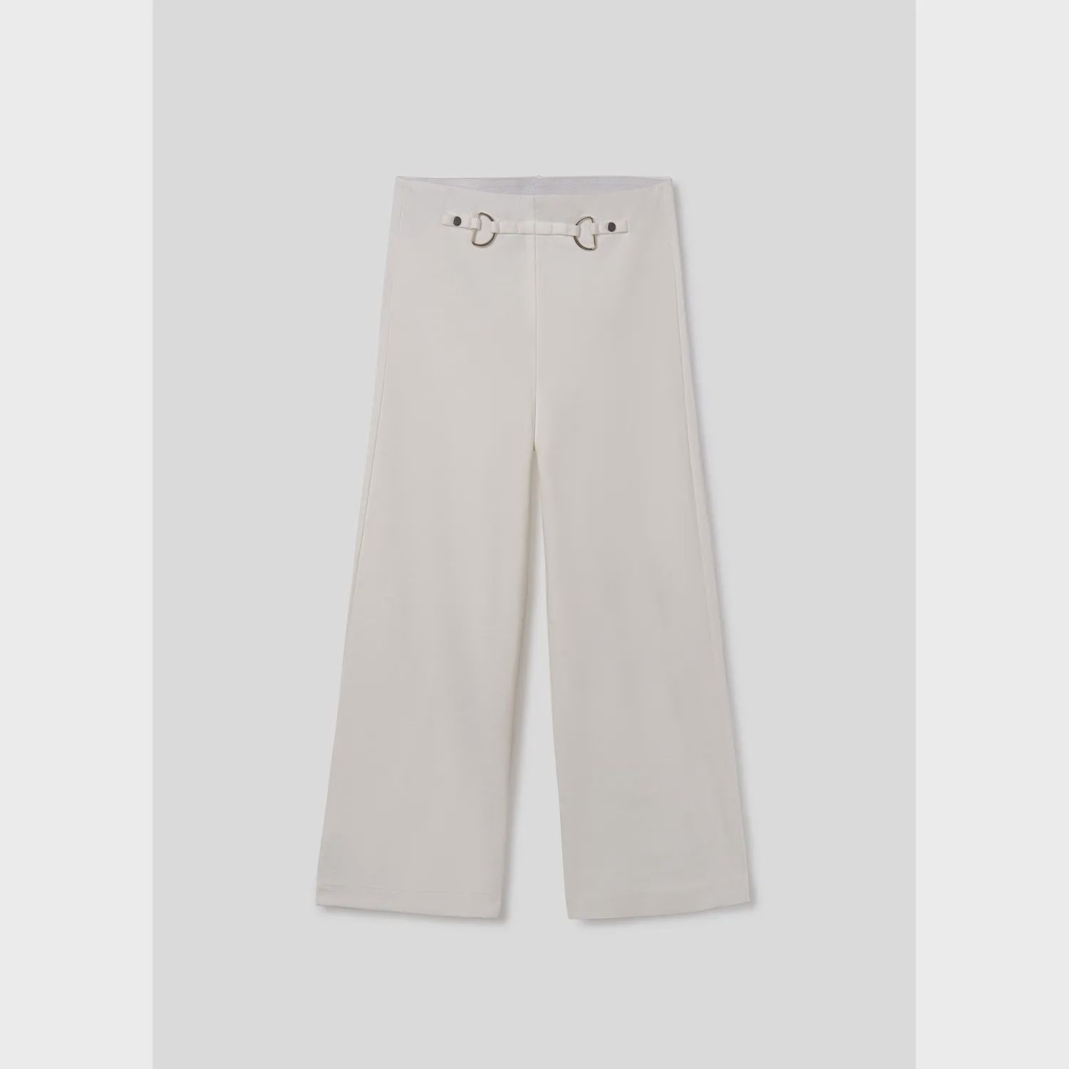 CROPPED PANT CREAM STRETCH WIDE LEG / 6502-016