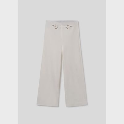 CROPPED PANT CREAM STRETCH WIDE LEG / 6502-016