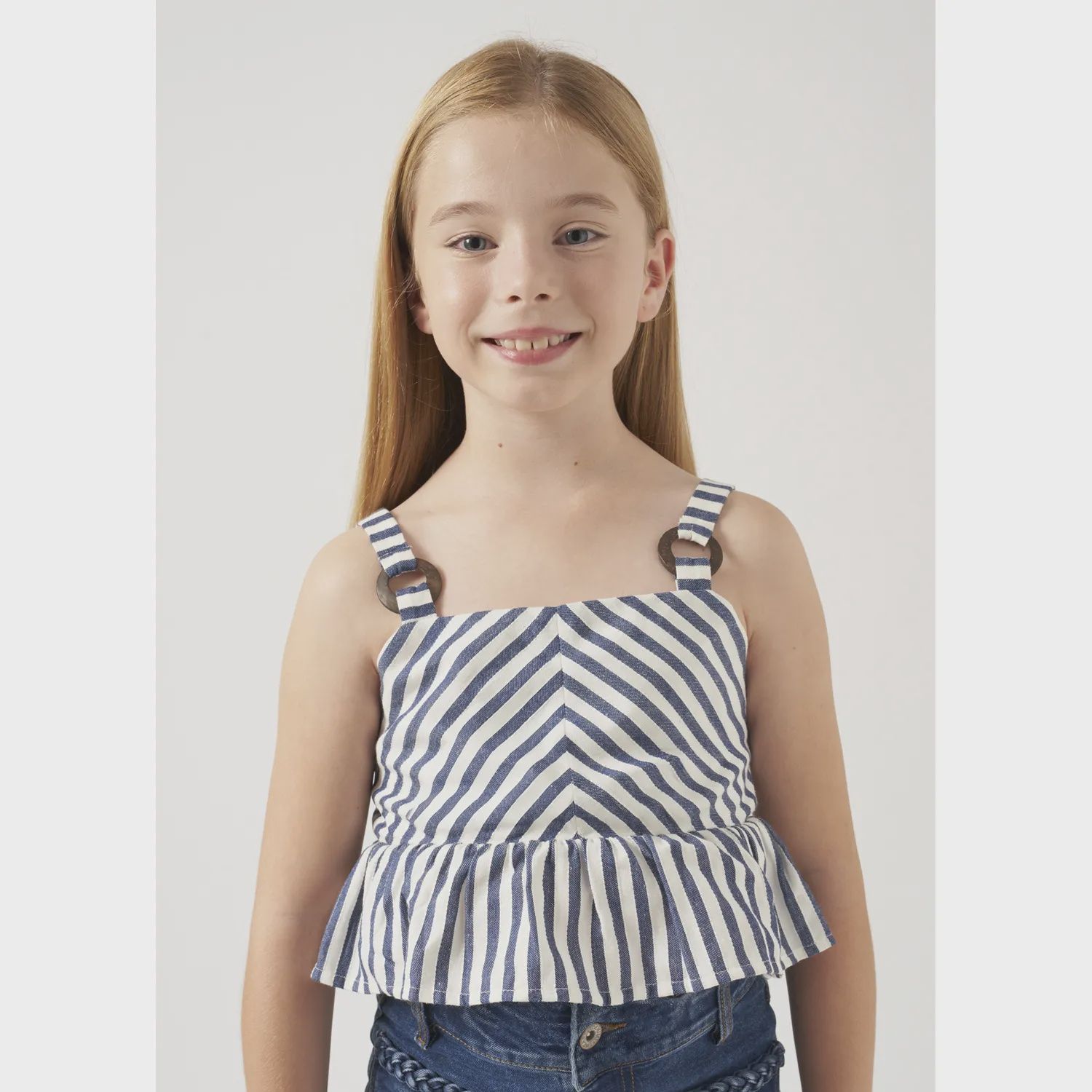 CROP TOP LOOSE SHIRT NAVY & WHITE STRIPE S / STRAPS / 6107-018