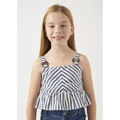 CROP TOP LOOSE SHIRT NAVY & WHITE STRIPE S / STRAPS / 6107-018