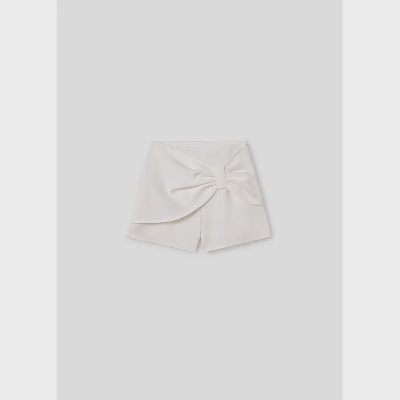 CREPE SKORT WHITE IMITATION BOW TRIM / 6940-030