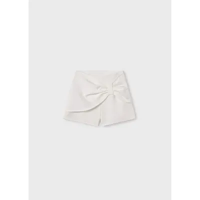 CREPE SKORT WHITE IMITATION BOW TRIM / 6940-030